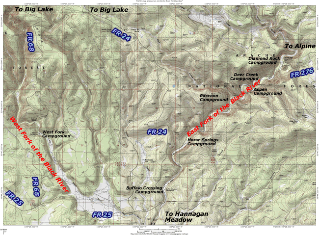 A map of the East Fork/West Fork Recreation Area
