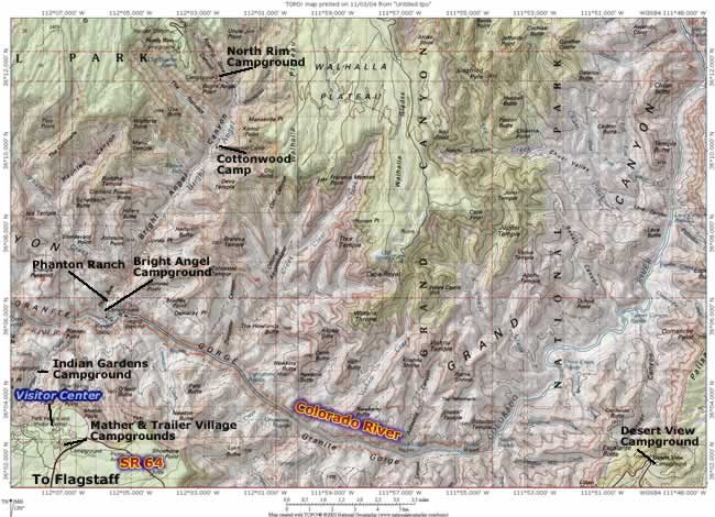 A map of the Grand Canyon Area