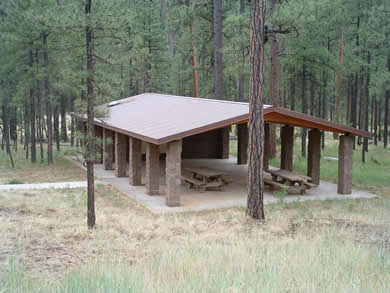 A covered ramada at Horse Springs Campground