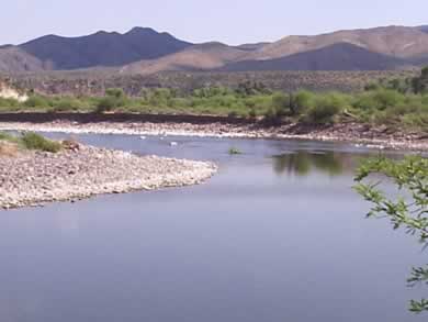 The Verde River below Horseshoe Reservoir flows past Horseshoe Campground.