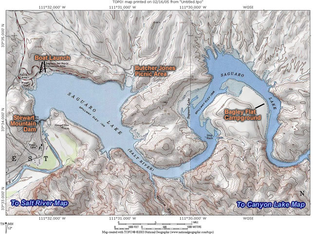 A map of Saguaro Lake