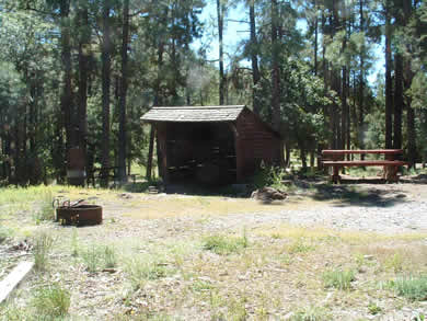 Adirondack shelters and horse corrals at Strayhorse Campground